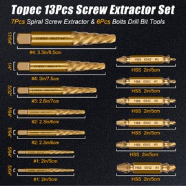 TOPEC Small Screw Extractor Set, 13 PCS Stripped Screw Removal Tool, HSS 6542 Easy Out Kit for Damaged, Broken Fasteners, Gifts for Men (Golden)