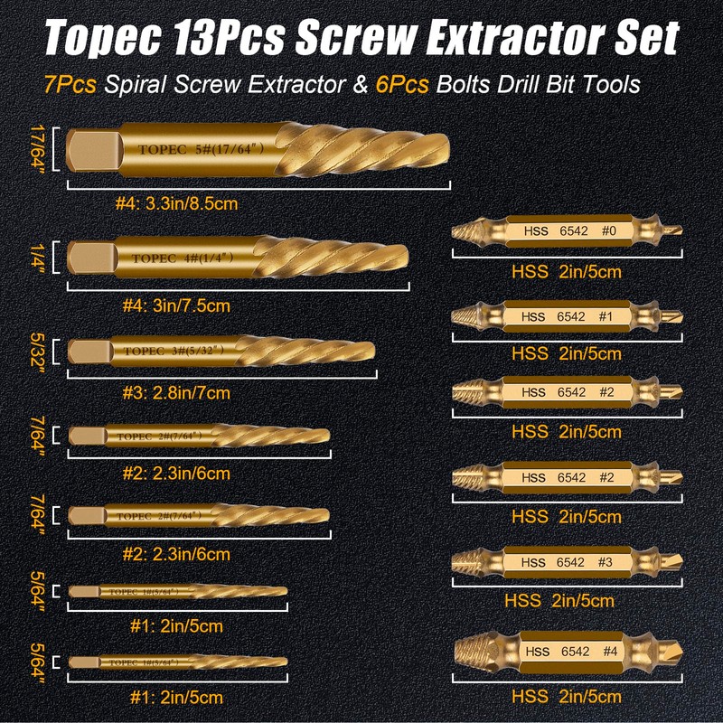 TOPEC Small Screw Extractor Set, 13 PCS Stripped Screw Removal