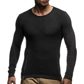 Leif Nelson Mens Pullover Knit Sweater fine Knit Crew Neck LN-20705 Anthracite XX-Large