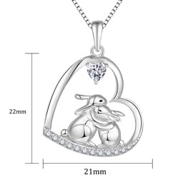 Starnny Rabbit Necklace Women's Silver 925 Rabbit Moon Pendant Necklace 3A Zirconia Chain White Gifts for Her Women, Sterling Silver, Cubic Zirconia