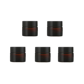 SYBL 5Pcs 10ml 0.35oz Travel Size Empty Refillable Amber Glass Cosmetic Containers Round Sample Jars Pot Vial Bottle with Inner Liners and Black Lids for Face Creams Lotions and More
