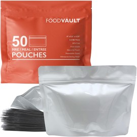 FoodVault 50-Pack MRE Mylar Bags [8 Mil per Side - 9" x 6.5" x 4.25"] Stand-Up Zipper Pouches Perfect for Freeze Drying, Backpacking & Long-Term Food Storage