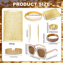 7 Pack 70s Disco Accessories Women,Disco Costume Accessories Disco Jewelry Disco Attire for Women for 70s Dress up Party(Gold)