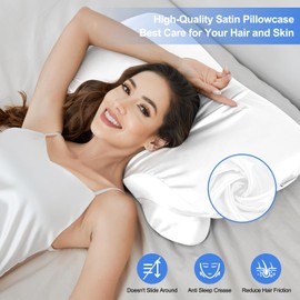 Satin Pillowcase for Zelimun Cervical Pillow Only, Smooth & Soft for Sleeping Pillowcase, Pillow Cover with Zipper (White)