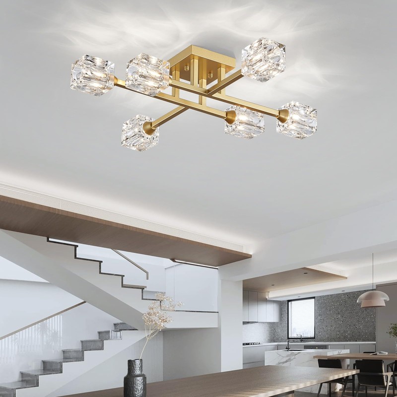 XINGQI Modern Ceiling Light Sputnik 6-Light Semi Flush Mount Ceiling