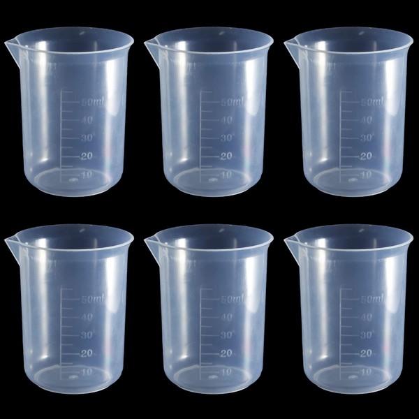 Waziaqoc 50ml/1.7oz Plastic Graduated Beaker (6 Pack), Transparent PP Measuring