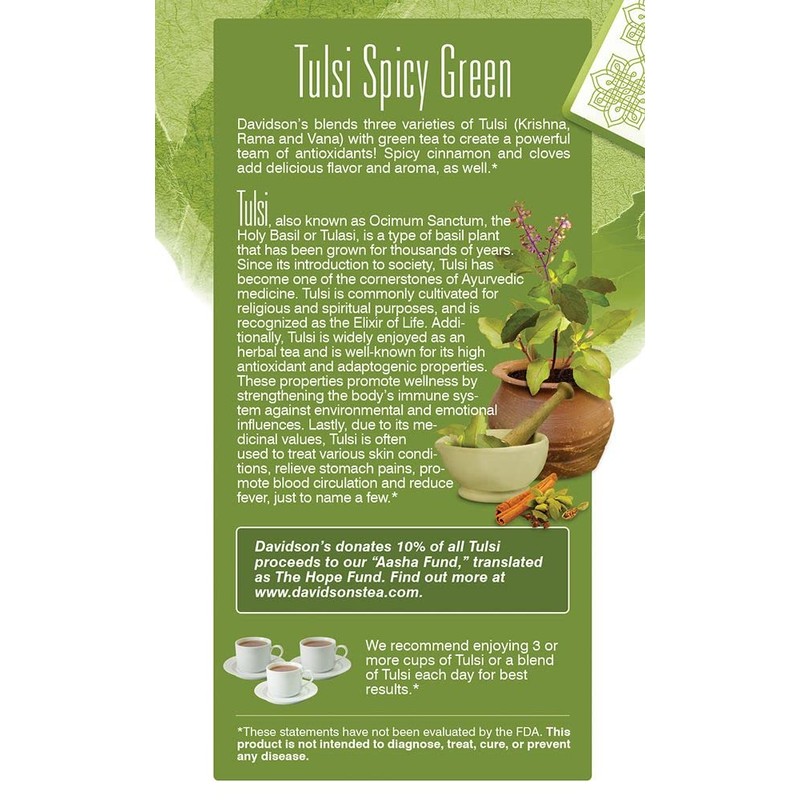 Davidson's Organics, Tulsi Spicy Green, 25-count Tea Bags, Pack of