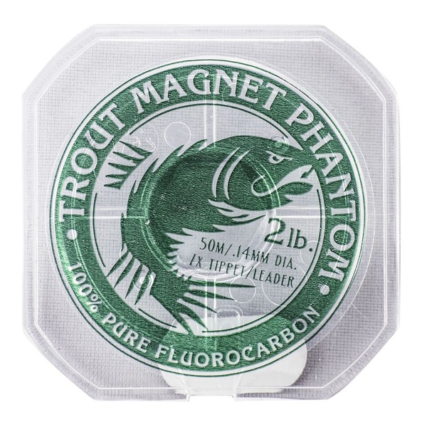 Trout Magnet Phantom 100% Fluorocarbon Fishing Leader Line, 50M (2lb, 3lb, 4lb Test), 2lb, 7X Tippet