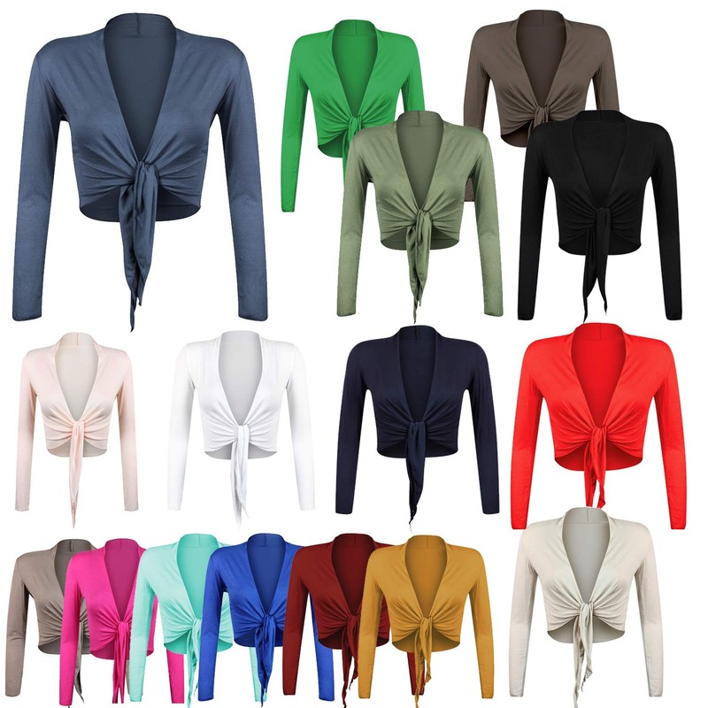 Gloop Women's Beautiful Elegant Long Sleeve Bolero Jacket Knot -