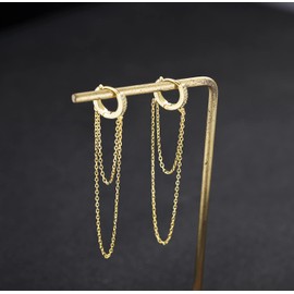 SLUYNZ 925 Sterling Silver CZ Hoop Earrings Chain for Women Hoop Earrings Huggie Long Earrings Earrings, Sterling Silver