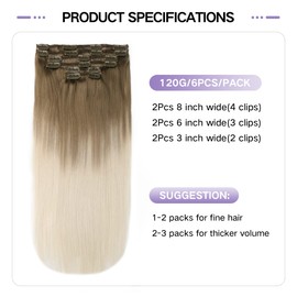 Sindra Clip in Hair Extensions,20 Inch 120g 6pcs Brown with Platinum Blonde Clip in Hair Extensions Natural Silky Remy Human Hair Extensions #8/60,20"
