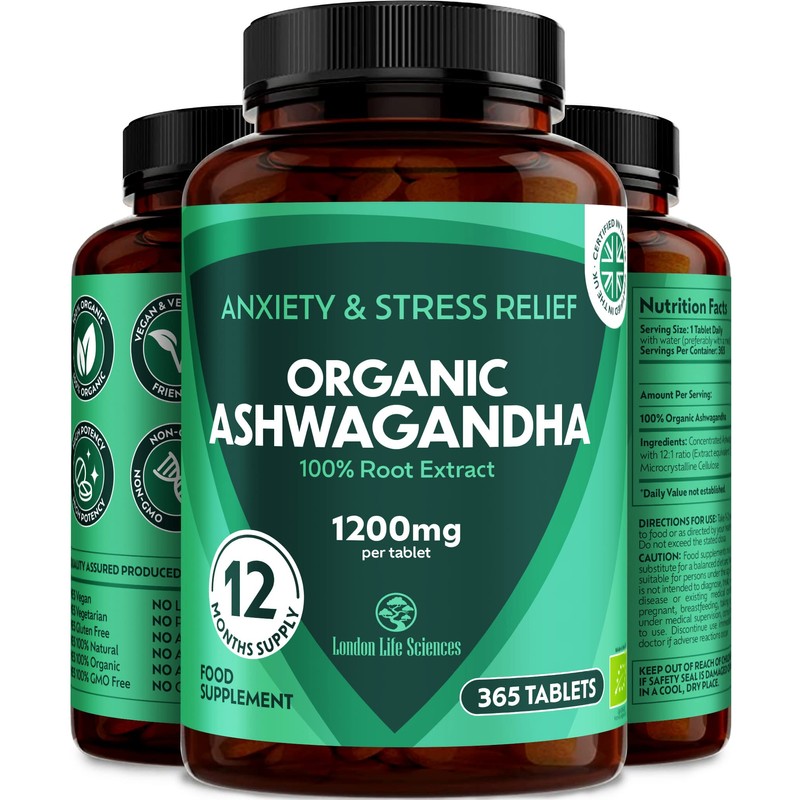 365 Tablets Ashwagandha 12:1 Extract 1200mg, 5% Withanolides Highest Concentration