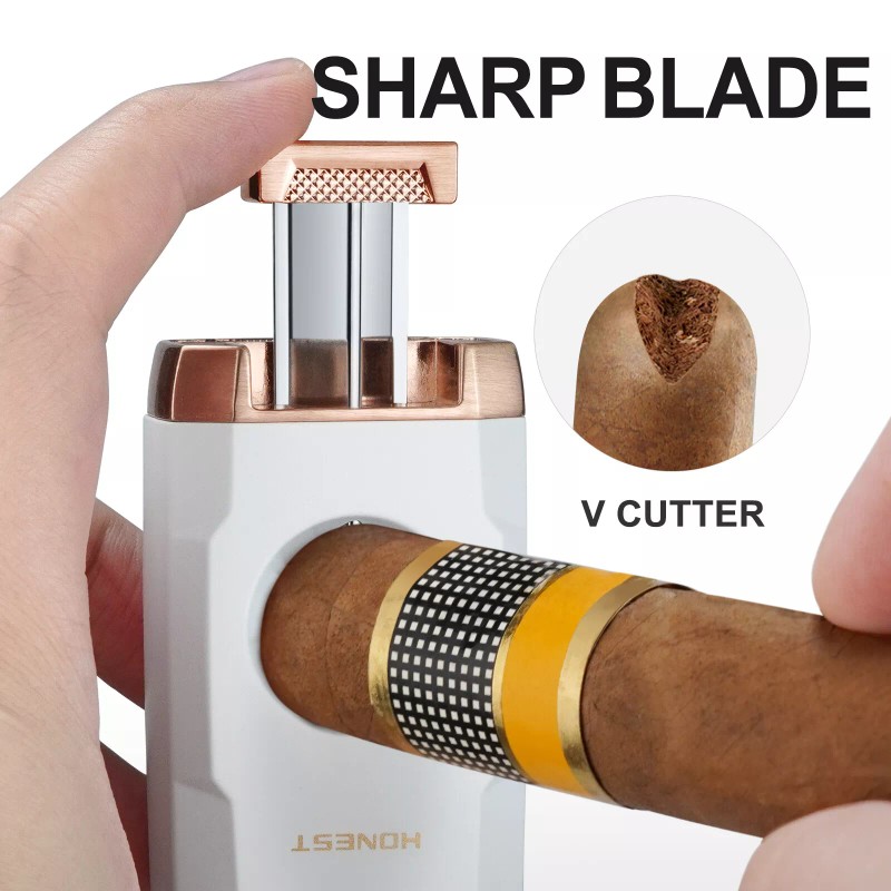 Torch Cigar Lighter Built-in V Cigar Cutter Refillable Butane Torch