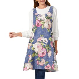 APRONNER Cozy Adjustable Cross Back Aprons for Women with Pockets Cotton Linen Cooking Kitchen Baking, Colorful Peonies, Large