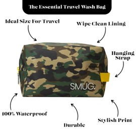 SMUG Wash Bag & Toiletry Bag | Waterproof Travel Wash Bag | Toiletries Bag for Men & Women | Toiletry Bags | Large Wash Bag for Gym, Hair & Skin Products, Travelling, Shaving & Make Up | Green Camo