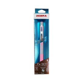 Zebra Bolígrafo Retráctil De Acero Inoxidable F-301 Punto Fino (0.7 mm) Estuche Metalizado 1 Pieza Tinta Negra Cuerpo Rosa.