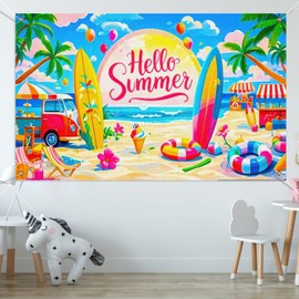BlissYard Summer Banner Party Decorations Beach Party Decorations 71x43 Inches Beach Theme with Surfer and Ice Cream Design Perfect for Summer Indoor and Outdoor Events