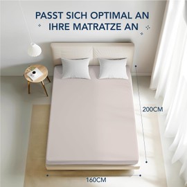 Dreamzie, Fitted Sheet 160 x 200 cm, Microfibre Oeko TEX Certified, 100% Polyester, Fitted Sheet 160 x 200 cm, Beige