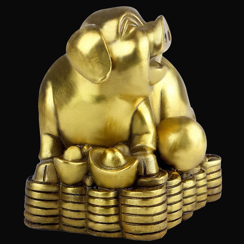 Brass Chinese Zodiac Ingots Pig Statue Home Decoration Collectibles