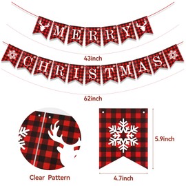 Merry Christmas Banner Plaid Christmas Banners Sign for Christmas Decorations Indoor Fireplace Wall Window Office Home Holiday Xmas Party Decor