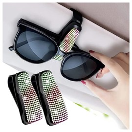 Set of 2 Bling Rhinestone Car Sun Visor Glasses Holders with Anti-Scratch Sponge,Car Decoration for Women Girls,Ticket Card Clip Visor Organizer,Universal Rhinestone Auto Accessories (Colorful)
