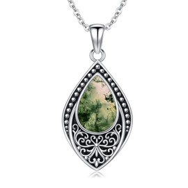 enjoylifecreative Sterling Silver Moonstone Turquoise Onyx Larimar Moss Agate Filigree Necklace Teardrop Pendant Birthday Christmas Ornaments for Women Girls, Sterling Silver