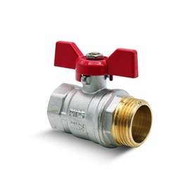 DOJA Barcelona Ball Valve, 2 Stop Valves, 1/2 Inch, Blue and Red, PN-25 Male Thread, Female Thread, in Brass, Ball Valve with Wing Handle for Toilet, Complete Water with Gas, Sanitary Hoses