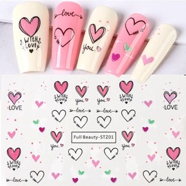 Valentine's Day Water Transfer Nail Stickers Red Heart Nail Art Stciker Decal Valentines Nail Design for Women Girls Nail Art Decoration -6 Sheets