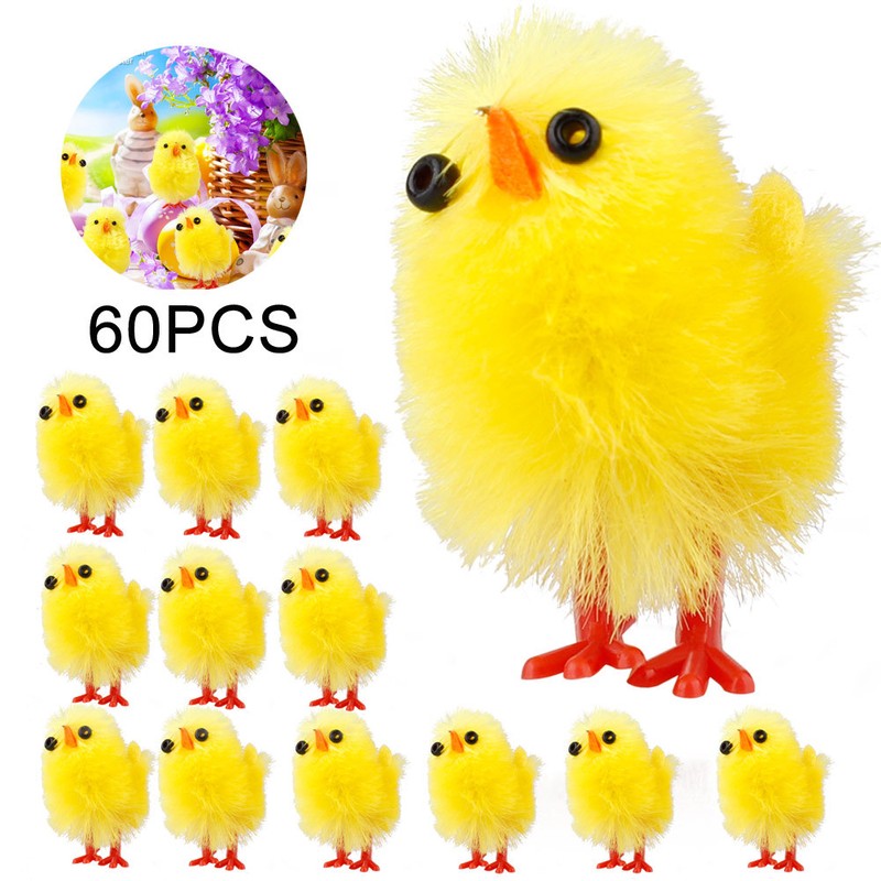 60PCS Mini Easter Yellow Chicks Decoration Toy Farm Animal Statues