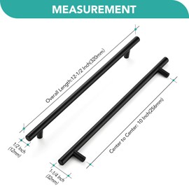 HOME EDIT 5 Pack 256mm Matte Black Kitchen Cabinet Hardware Handles Black Round Dresser Drawer Pulls Stainless Steel Cabinet Pulls Kitchen Cupboard Handles with 12-1/2" Length,10" Hole Center