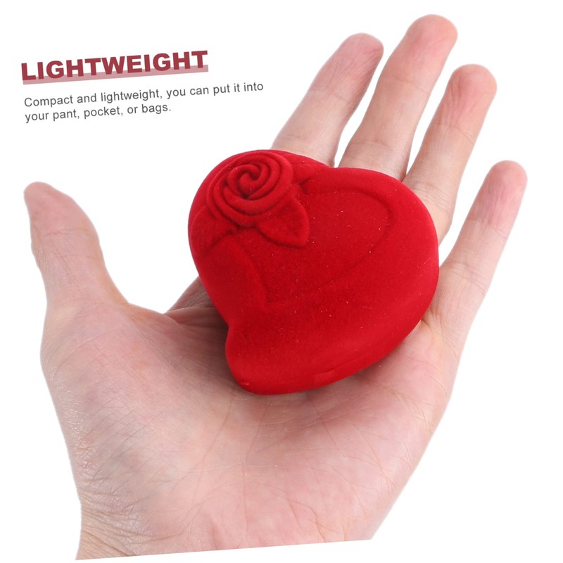 STOBAZA 2 Pack Heart Shaped Ring Boxes Flocked Jewelry Storage