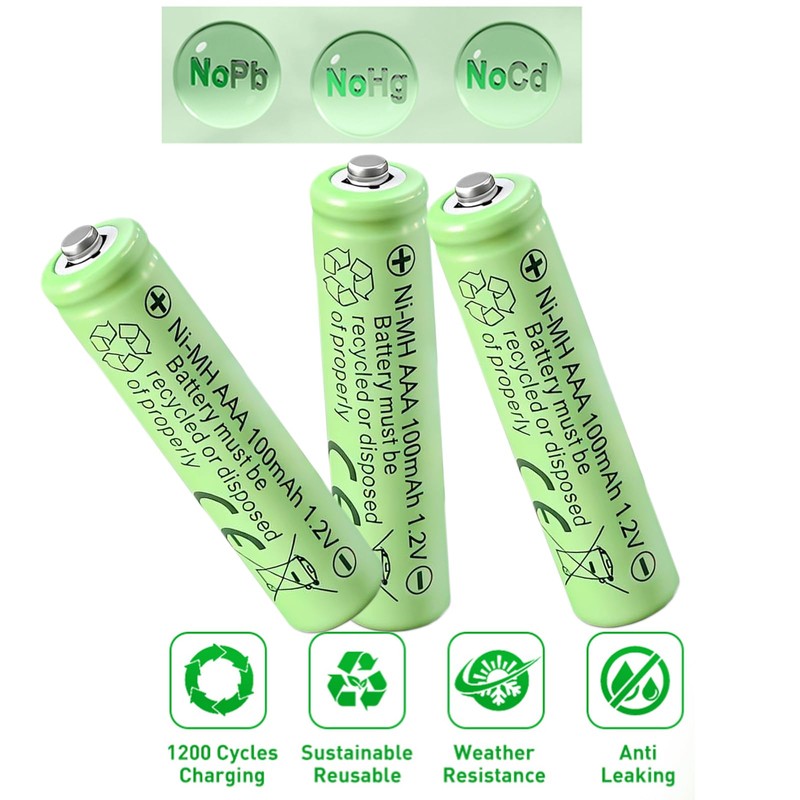 12 Pcs 1.2V AAA 100mAh NiMh Rechargeable Batteries for Solar