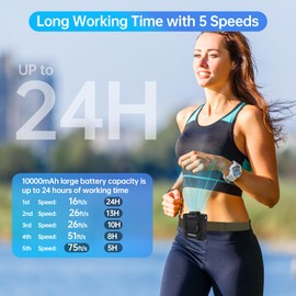 CHARMPㅤ Waist Fan - Double 17000RPM Strong Motors Portable Belt Fan, 10000mAh Battery, 24H Runtime, 5 Speeds, Max 75ft/s, LED SOS & Red-blue Warning Light for Jobsite, Farming, Camping