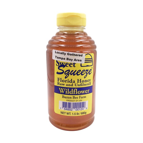 Sweet Squeeze Raw Honey - Unfiltered & Unpasteurized Wildflower Honey - From Florida's Beekeepers, 24 Ounce (1.5lb)