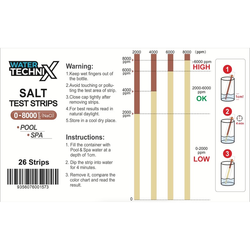 Water TechniX Pool Test Strips - Salt - Professional Heavy-Duty
