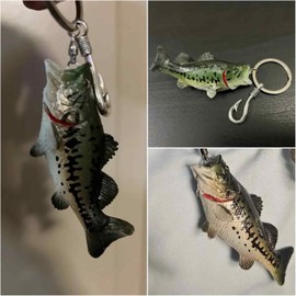 Llavero de pesca de lubina, llavero para hombres, llavero de pesca genial para los amantes de la pesca, pescador para papá, novios, calcetines, cumpleaños, Navidad, accesorios de animales, Verde y