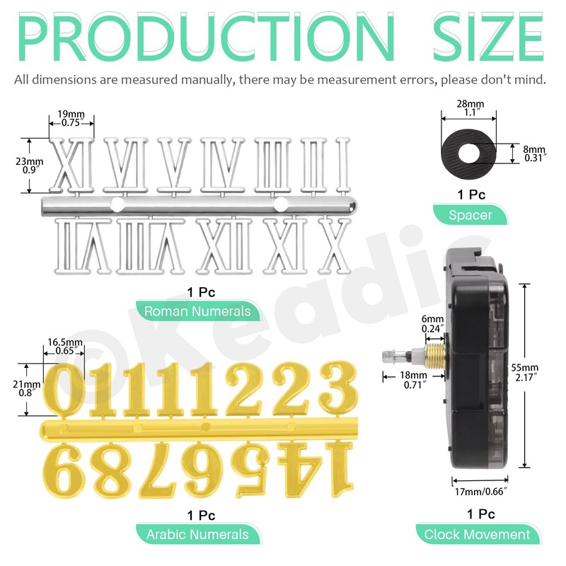 Keadic 16Pcs High Torque Long Shaft Quartz Clock Mechanism Kit