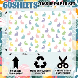FYSUIMU 60 Sheets Easter Bunny Tissue Paper Colorful Rabbit Gift Wrapping Paper for DIY Art Craft Spring Birthday Holiday Party Decor, 13.8 x 19.7 Inch