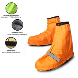 sweatness Waterproof Bicycle Shoe Covers with Saddle Cover Size 44-46 Orange with Reflective Strips and Easy Size Adjustment for Men and Women