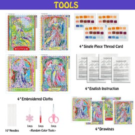 4 Pack Four Seasons Beautiful Woman Stamped Cross Stitch Kits-Lady Embroidery Kits for Beginners Adults,11 CT Patterns Dimensions Counted Cross Stitch Kits Arts Craft Kits 12x20inch