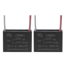 YOKIVE Pack of 2 Ceiling Fan Capacitor CBB61 Metallised Polypropylene Film Capacitor Perfect for Fans Pumps Motors Running (5/5uF 250V AC 3 Wires 50/60Hz)