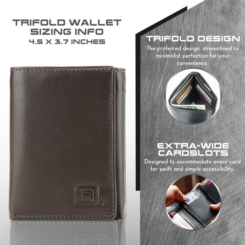 ID Stronghold Men's Leather Trifold Wallet - RFID Blocking -