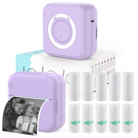 HUIJUTCHEN Mini Photo Printer - Portable Pocket Sticker Printers for iPhone Thermal Printer with 10 Rolls Thermal Paper for Photo, Memo, Journal - Purple
