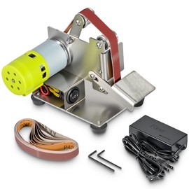 Mefape Electric Belt Sander for Woodworking, Mini Belt Sander for Metal Plastic Working DIY Small Projects, 7 Speed Regulation, Angle Adjustable Belt Knife Sharpener with 10pcs Belts and Dust Shield