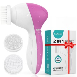COSLUS 2in1 Vibrating Cleanser Double Brush Facial Scrubber Skin Exfoliation Massager, Pink, P2017 / COSLUS 2in1 진동 클렌저 더블 브러쉬 페이셜 스크럽버 피부 각질 마사지기, 분홍색, P2017