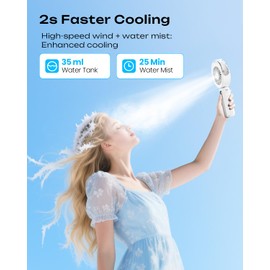 Otlonpe Handheld Misting Fan Portable, Powerful High Speed, Small Personal Rechargeable Cooling Mister Fan Water Spray Mist, 4000mAh Battery Operated for Travel Indoor Outdoor Hand Desk Neck (White)