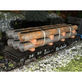 Miles Of Smiles Prints New 1:87 Ho Scale 30FT Rusty Pipe Load (4.5in) (Real Rust) 2pk