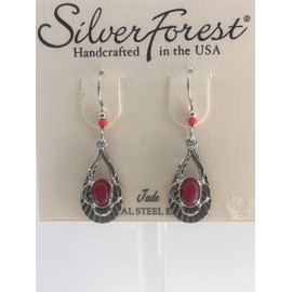 Silver Forest Ribbed Open tear with Red Stone Earrings. NE-1729