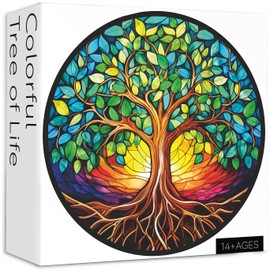 Tree of Life Puzzle for Adults 1000 Pieces, Stained Glass Puzzle Colorful Art Tree Impossible Round Puzzles for Adults, Hard Challenging Circle Jigsaw Puzzles as Home Wall Art Decor