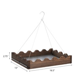 Frcctre Wooden Hanging Platform Bird Feeder, Large Capacity Hanging Seed Tray Platform Mesh Tray Chipmunks Squirrel Feeder for Garden Yard Outside Decoration Attracting for Wild Birds Animal